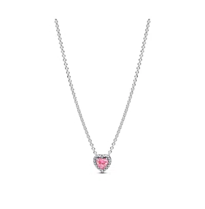 Pandora Sterling Silver Pink Elevated Heart Necklace