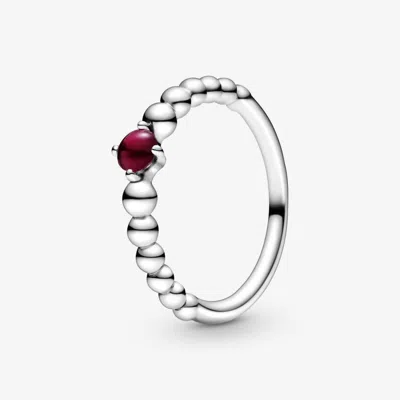Pandora Sterling Silver Ring With Treated Dark Red Topaz In Metallic