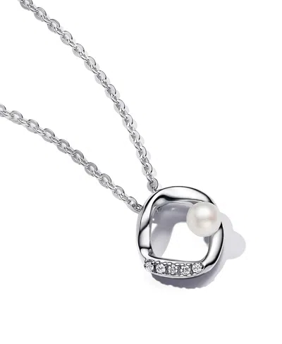 Pandora Sterling Silver Shaped Circle Treated Freshwater Cultured Pearl Collier 17.7 Inch Necklace