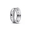 Pandora Sterling Silver Signature Logo Pave And Beads Ring In Sterling Silver
