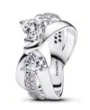 Pandora Sterling Silver Sparkling Bow Double-row Ring In Sterling Silver