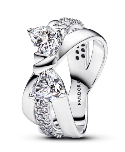 Pandora Sterling Silver Sparkling Bow Double-row Ring