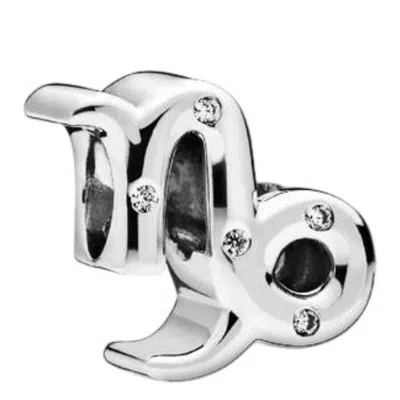 Pandora Sterling Silver Sparkling Capricorn Zodiac Charm In Metallic
