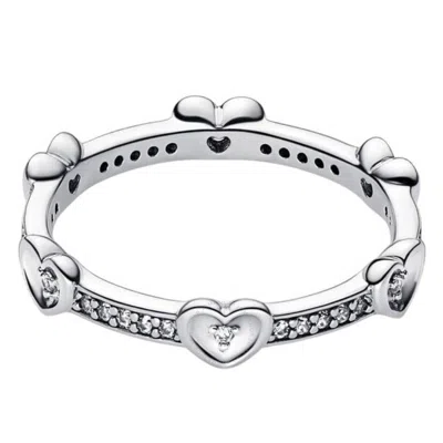 Pandora Sterling Silver Sparkling Hearts Ring In Silver Tone
