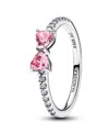 Pandora Sterling Silver Sparkling Pink Bow Ring In Sterling Silver