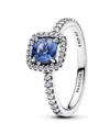 Pandora Sterling Silver Sparkling Square Blue Halo Ring In Sterling Silver