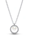 Pandora Sterling Silver Sparkling Treated Freshwater Cultured Pearl Pave Collier Necklace In Silver
