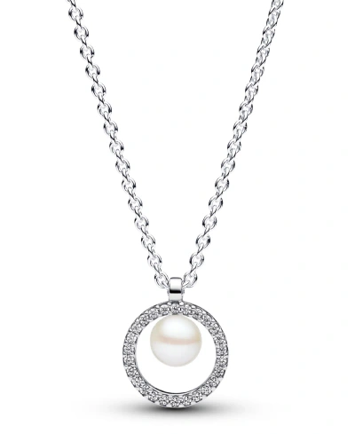 Pandora Sterling Silver Sparkling Treated Freshwater Cultured Pearl Pave Collier Necklace