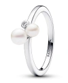 Pandora Sterling Silver Timeless Duo Treated Freshwater Cultured Pearls Ring In Silver