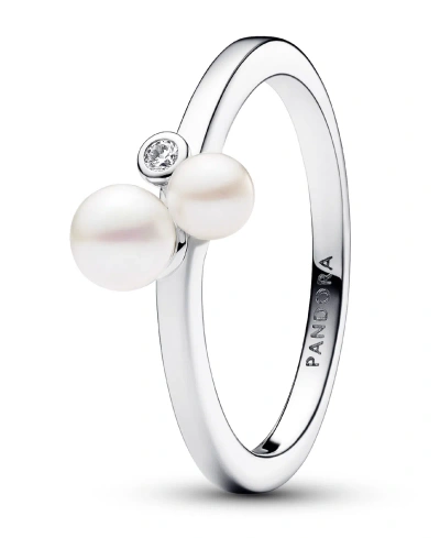 Pandora Sterling Silver Timeless Duo Treated Freshwater Cultured Pearls Ring