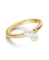 Pandora 14k Gold-plated Timeless Duo Treated Freshwater Cultured Pearls Ring In Gold