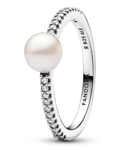 Pandora Sterling Silver Timeless Treated Freshwater Cultured Pearl Pave Ring