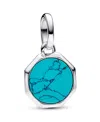 Pandora Sterling Silver Turquoise-colored Engravable Mini Medallion Charm In Silver