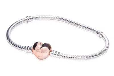 Pandora Moments Heart Clasp Snake Chain Bracelet In Metallic