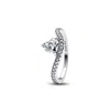 Pandora Sterling Silver Wavy Pave Heart Ring In Sterling Silver