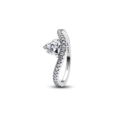 Pandora Sterling Silver Wavy Pave Heart Ring