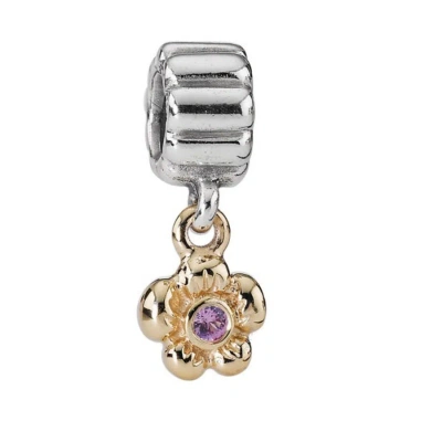 Pandora Sterling Silver With 14k Gold And Pink Sapphire Flower Dangle - 790372psa In Metallic