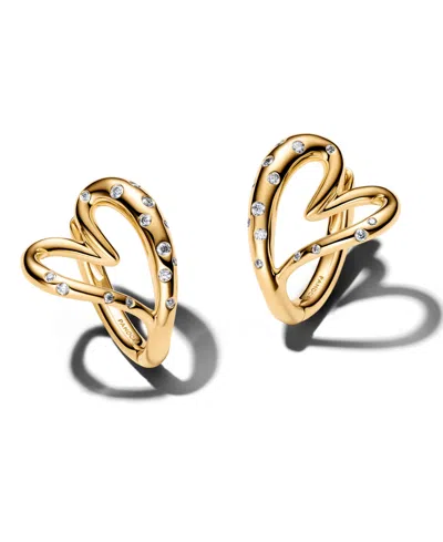 Pandora Stone-set Heart Hoop Earrings In Gold