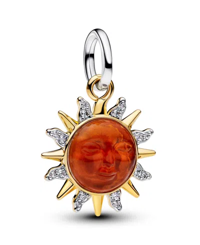 Pandora Swirling Sun Two-tone Dangle Charm In Brown