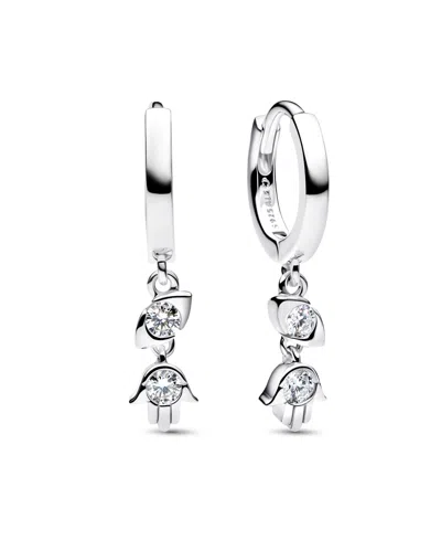 Pandora Talisman Sterling Silver Lab-grown Diamond Evil Eye Hamsa Hand Dangle Earrings