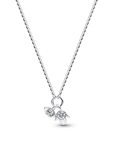 Pandora Talisman Sterling Silver Lab-grown Diamond Evil Eye Hamsa Hand Dangle Pendant Necklace
