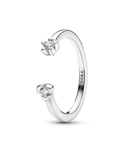 Pandora Talisman Sterling Silver Lab-grown Diamond Heart Star Open Ring In Transparent