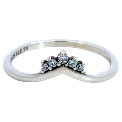 Pre-owned Pandora Tiara Wishbone Cubic Zirconia White Gold Plated Sterling Silver Ring