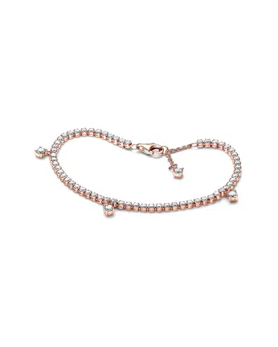 Pandora Timeless 14k Rose Gold Plated Cz Bracelet In Pink