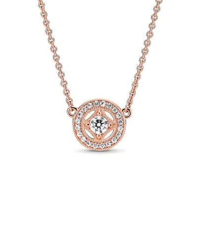 Pandora Timeless 14k Rose Gold Plated Cz Pendant Necklace In Pink