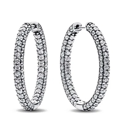 Pandora Timeless Pave Single-row Hoop Earrings In Brown