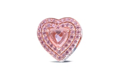 Pandora Timeless Sparkling Levelled Heart Charm In Pink