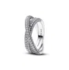 Pandora Timeless Sterling Silver Pave Crossover Dual Band Ring In Clear