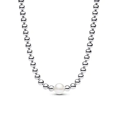 Pandora Treated Freshwater Cultured Pearl & Beads Collier Necklace In Silver