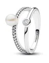 Pandora Treated Freshwater Cultured Pearl & Pave Double Band Ring In Multi