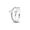 Pandora Treated Freshwater Cultured Pearl & Pave Double Band Ring In Multi