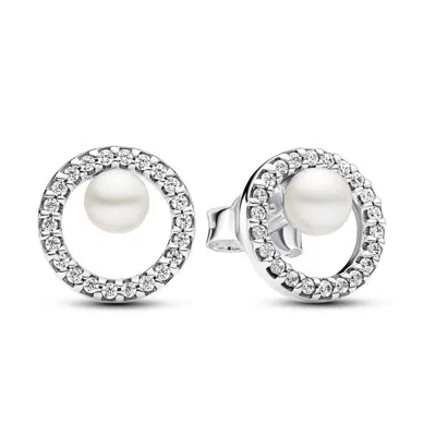 Pandora Treated Freshwater Cultured Pearl & Pave Halo Stud Earrings In Pink