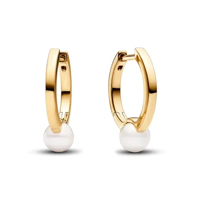 Pandora Treated Freshwater Cultured Pearl Hoop Earrings In Gold