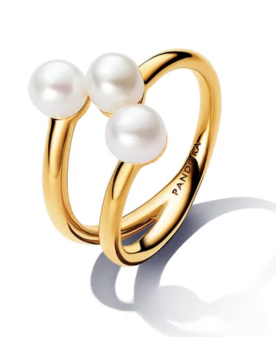Pandora Treated Freshwater Cultured Pearl Open Ring In 14k Gold-plated