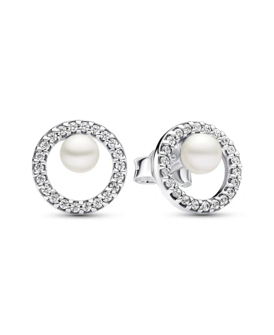 Pandora Treated Freshwater Cultured Pearl Pave Halo Stud Earrings In White