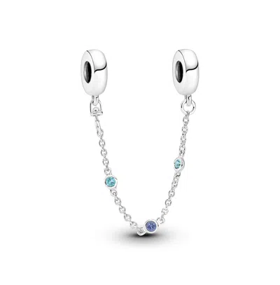 Pandora Triple Blue Stone Safety Chain Charms In Sterling Silver