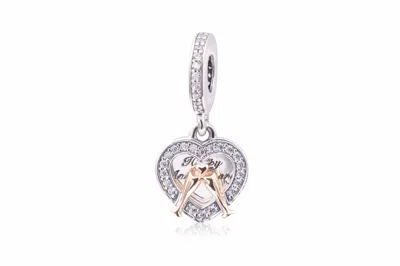 Pandora Two-tone Happy Anniversary Dangle Charm In Metallic