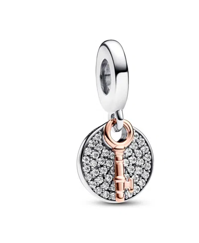 Pandora Two-tone Key To Happiness Double Dangle Charm In Silver