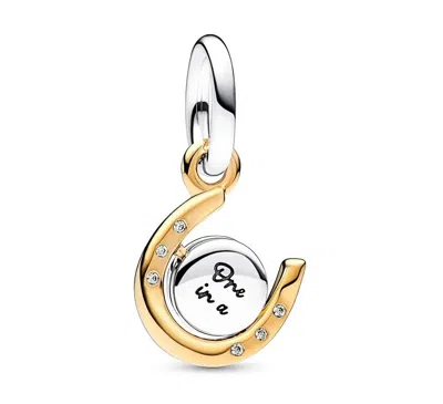 Pandora Two-tone Spinning Disc Horseshoe Dangle Charm In Silver