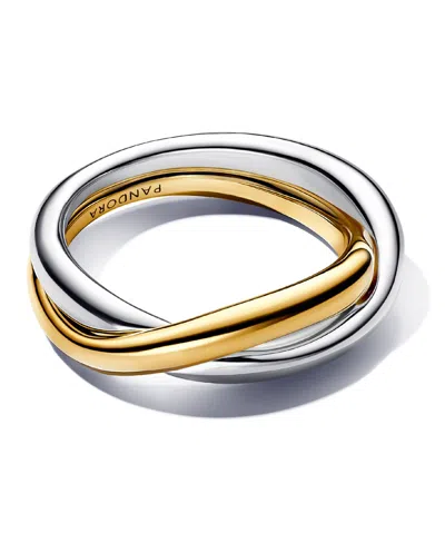 Pandora Two-tone Entwined Bands Ring In Sterling Silver And 14k Gold-plated In Silver Gold
