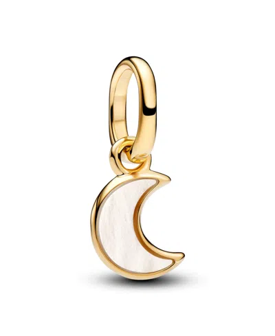 Pandora White Crescent Moon Mini Dangle Charm In Gold