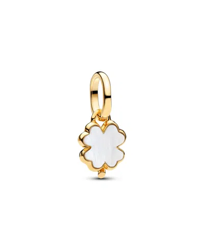 Pandora White Lucky Clover Dangle Charm In Gold