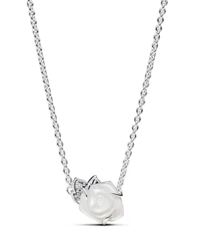 Pandora White Rose Bloom Collier Necklace In Sterling Silver