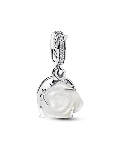 Pandora White Rose Bloom Double Dangle Charm In Sterling Silver