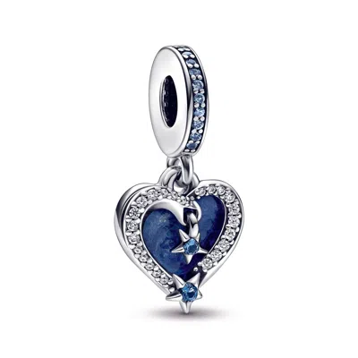 Pandora Women's Celestial Shooting Stars Heart Double Dangle Charm In Sterling Silver In Blue