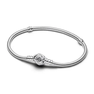 Pandora Women's Snake Chain Rose Clasp Bracelet In Silver In White